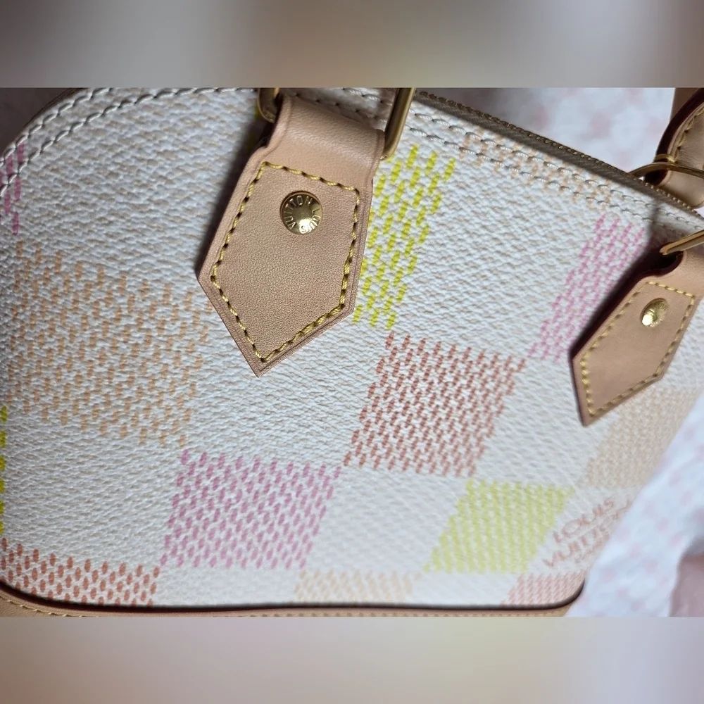 Louis Vuitton Giant Damier Top Handle Bag | Neutral Coated Canvas | Authentic